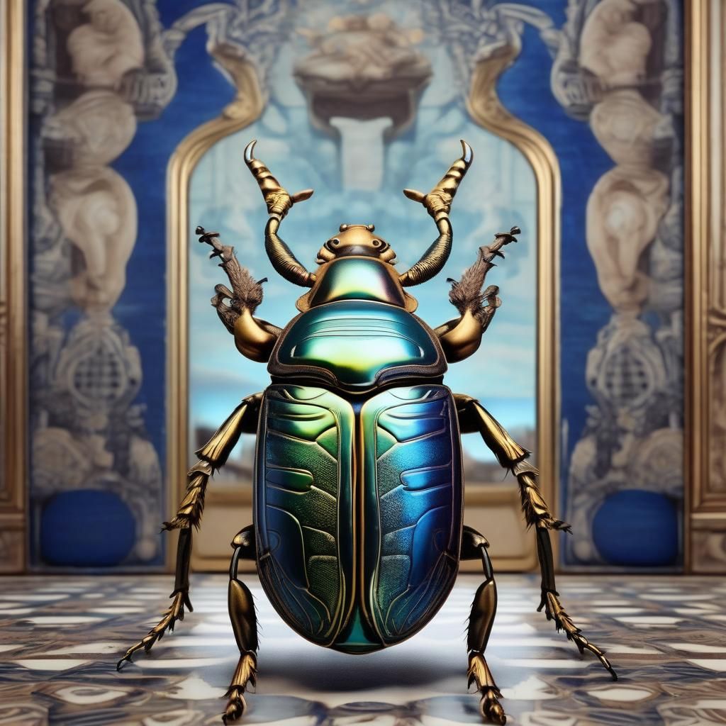 Metallic Azulejo Scarab Beetle in Surreal Palace