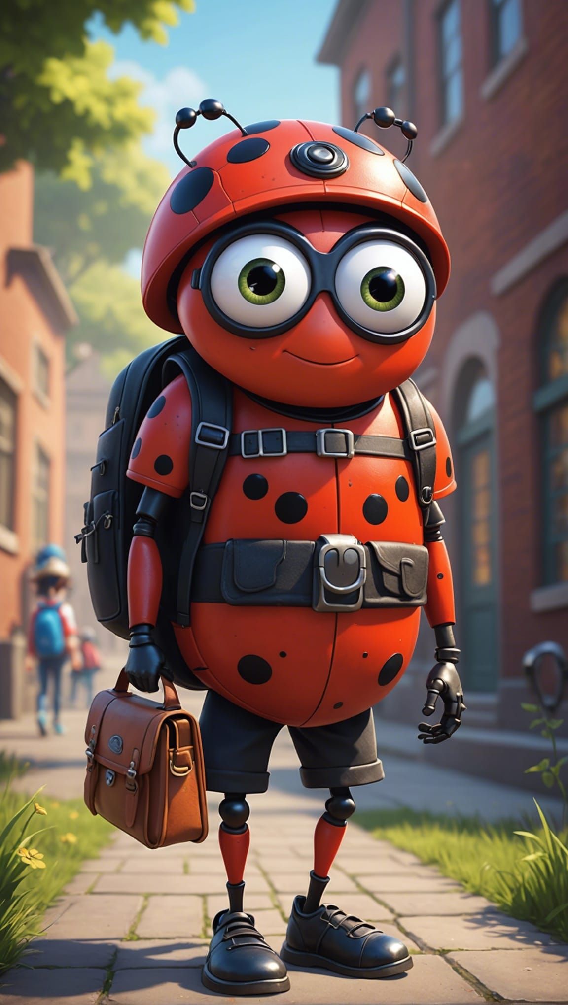 Ladybug Walking Like Human in Pixar Style