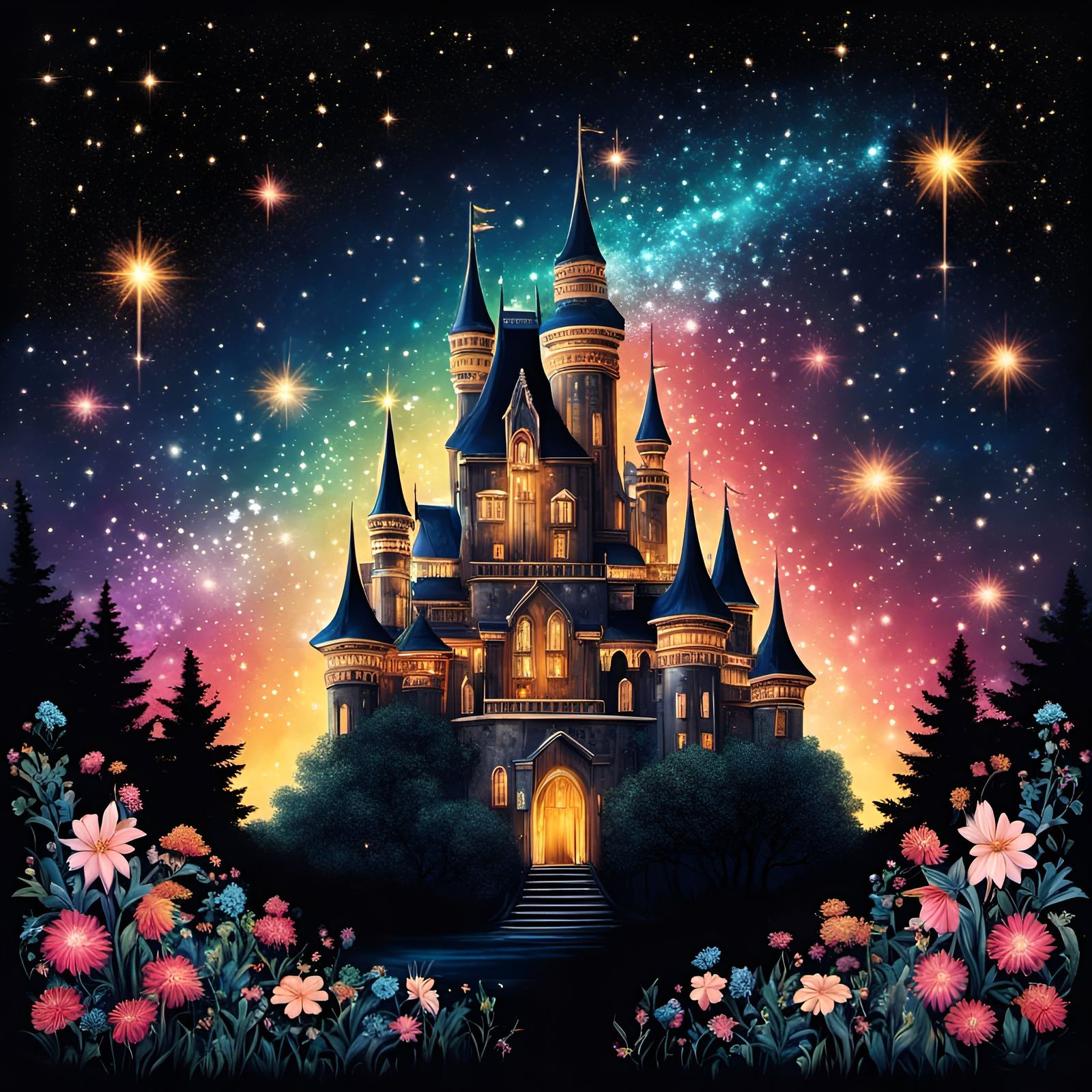 Victorian castle silhouette