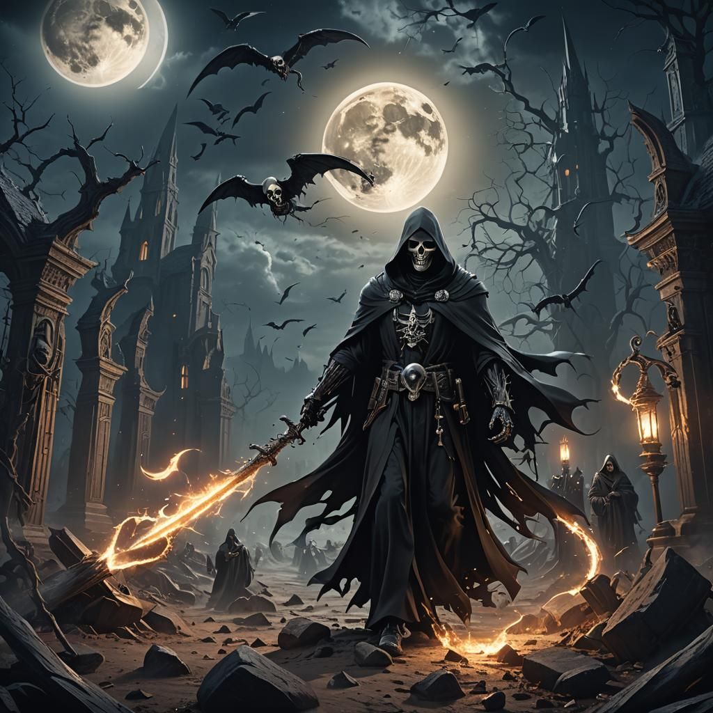 Grim Reaper Guiding Souls: Fantasy Concept Art