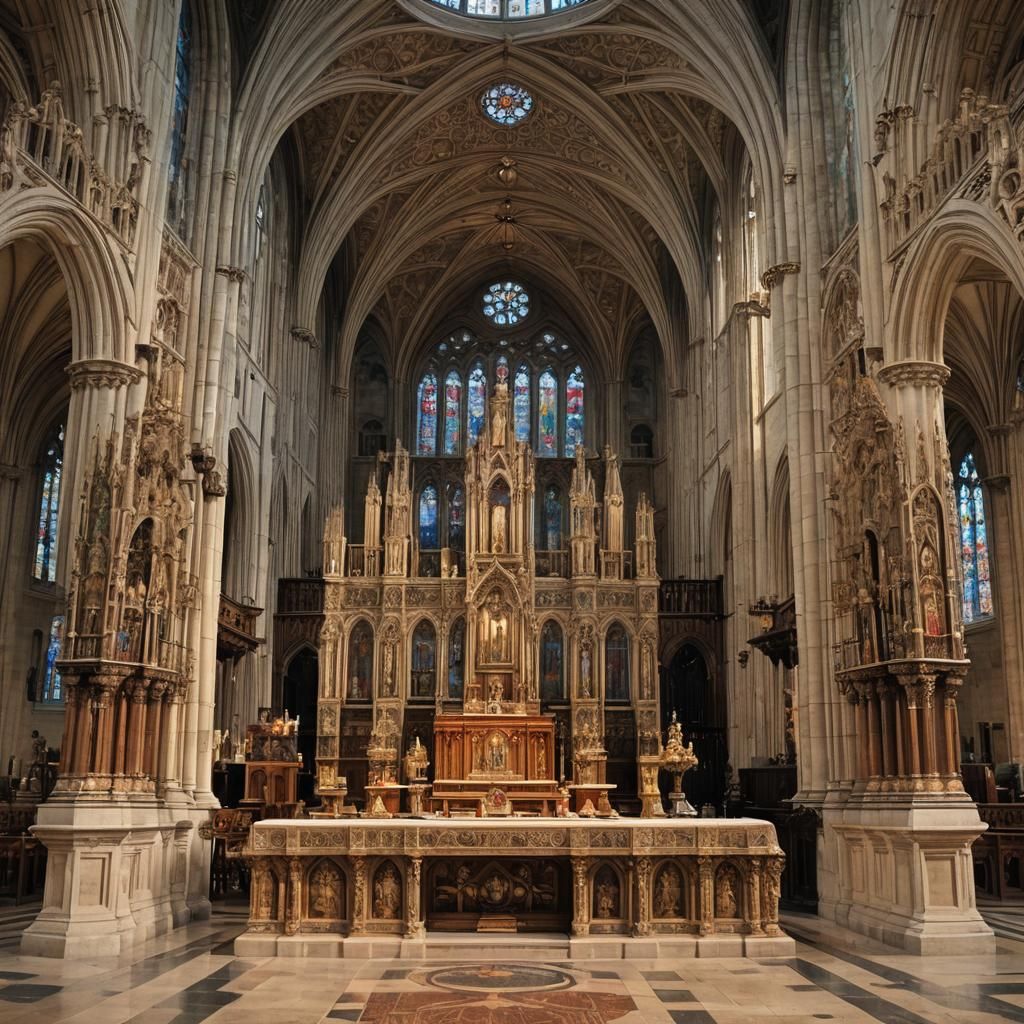 Ornate Altar in London Cathedral with Stained Glass