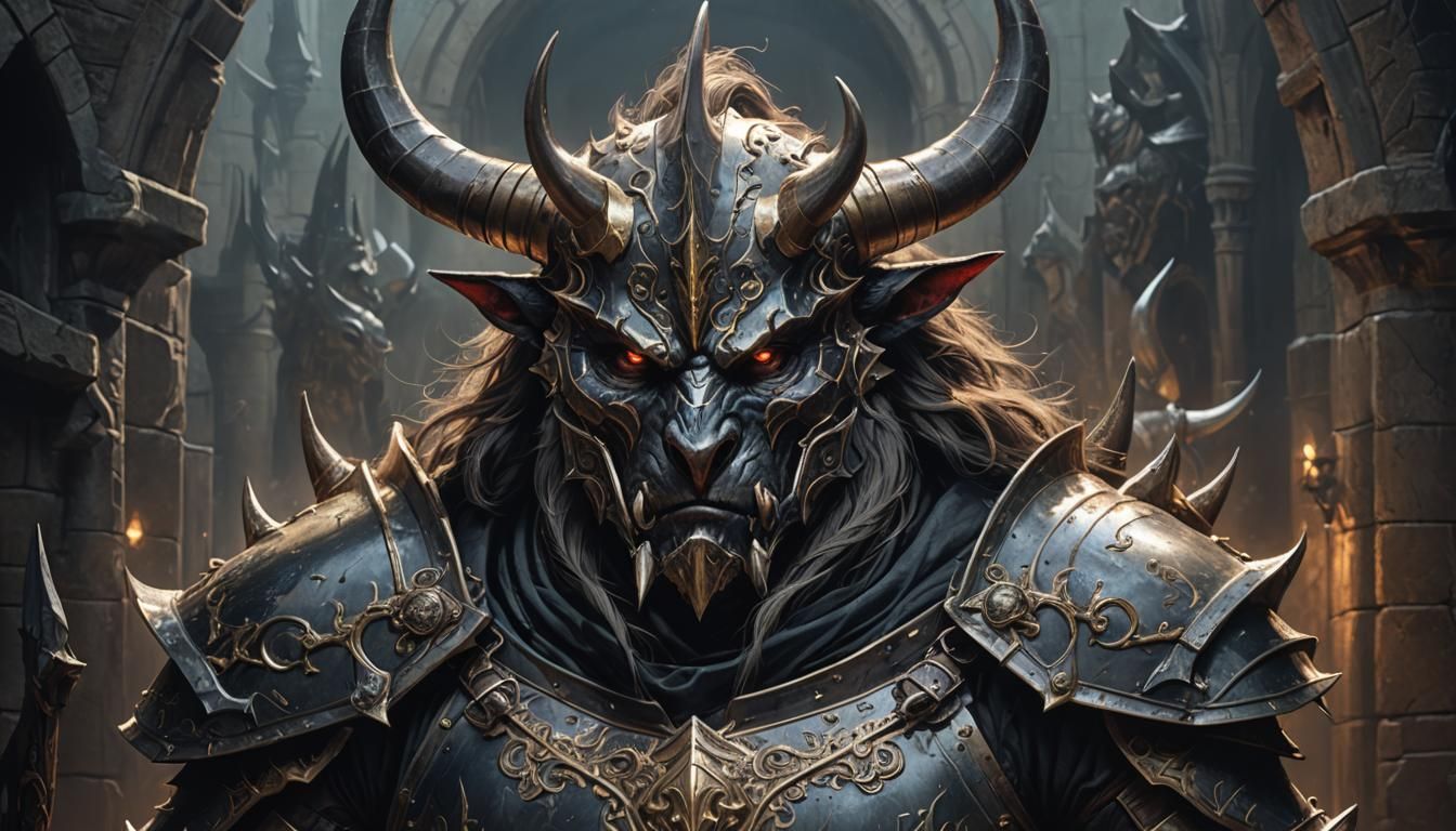 Armored Beast with Horns in Dark Fantasy Illustration