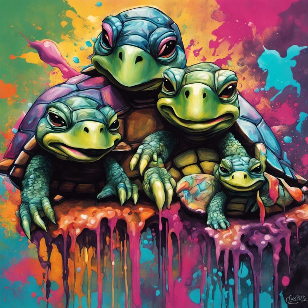 Turtles Selfie in Colorful Graffiti Street Art