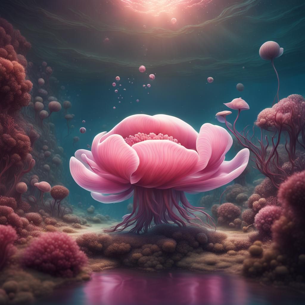 Pink Anemone in Dreamy Underwater World