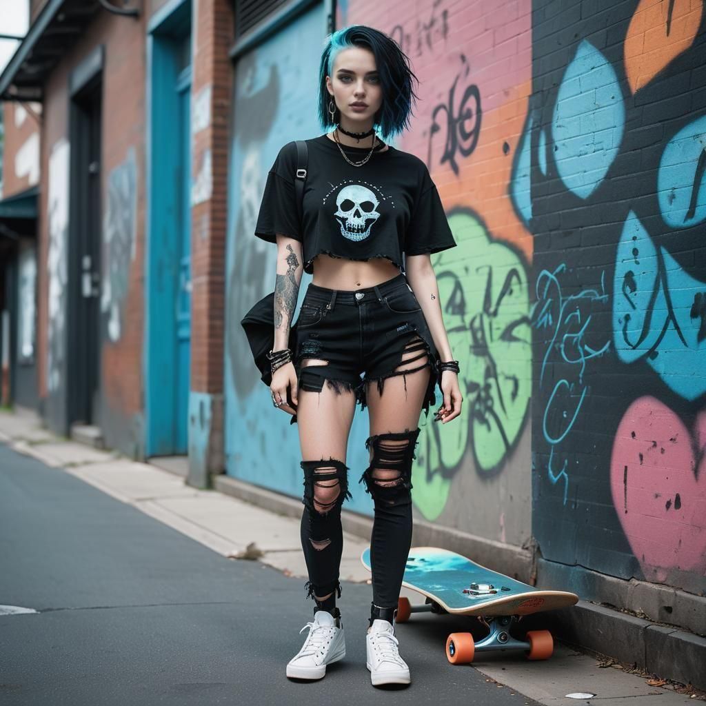 Goth Skater Girl in Urban Street Style