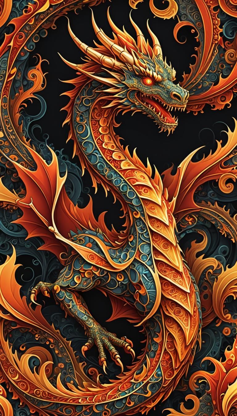 Fiery Dragon in Abstract Vector Art