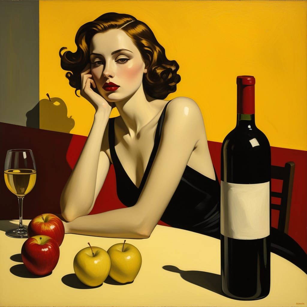Melancholic Woman with Wine in Neo-Expressionist Style