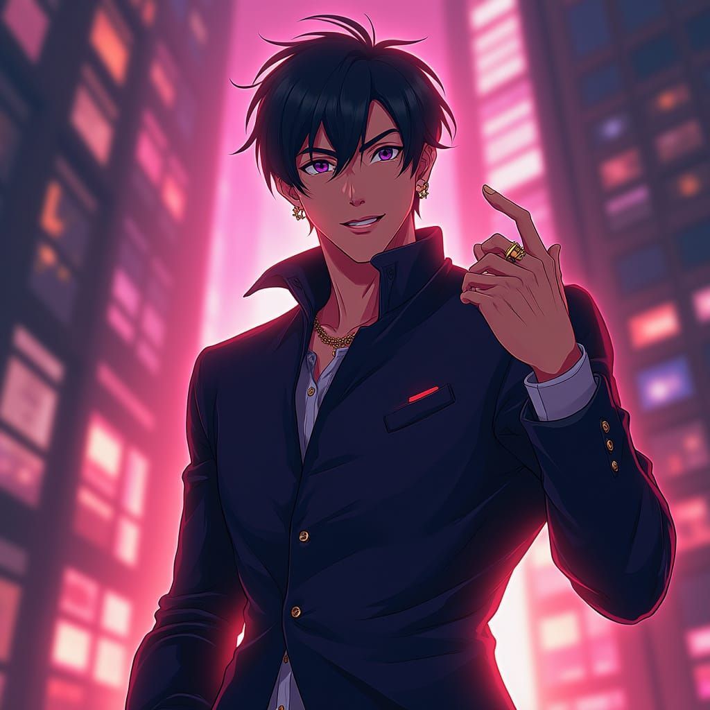 Heroic Anime Man in Manga Style