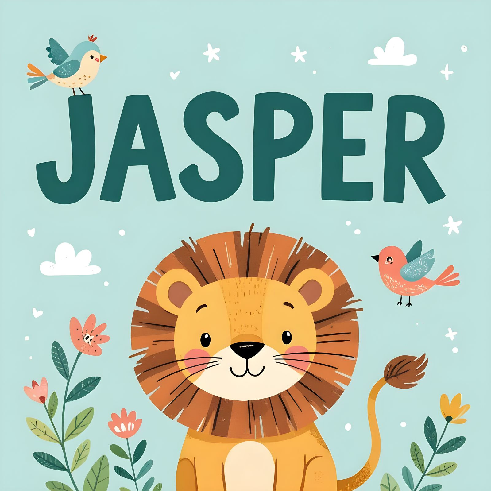 Baby Boy Announcement Postcard with Cartoon Lion