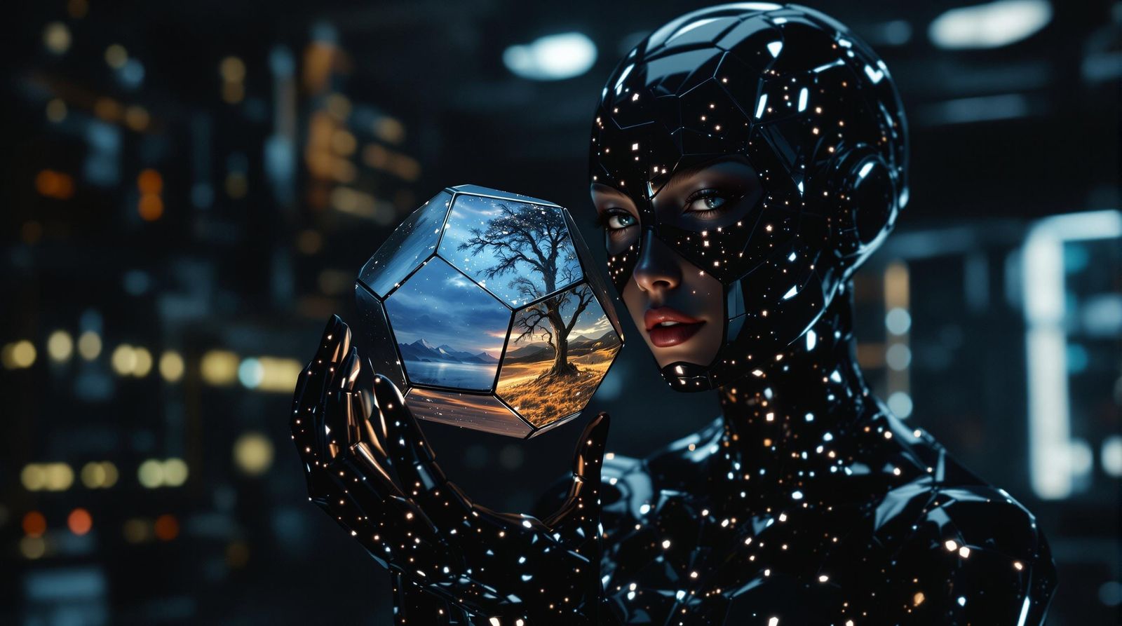 Cyborg Goddess in a Futuristic Laboratory