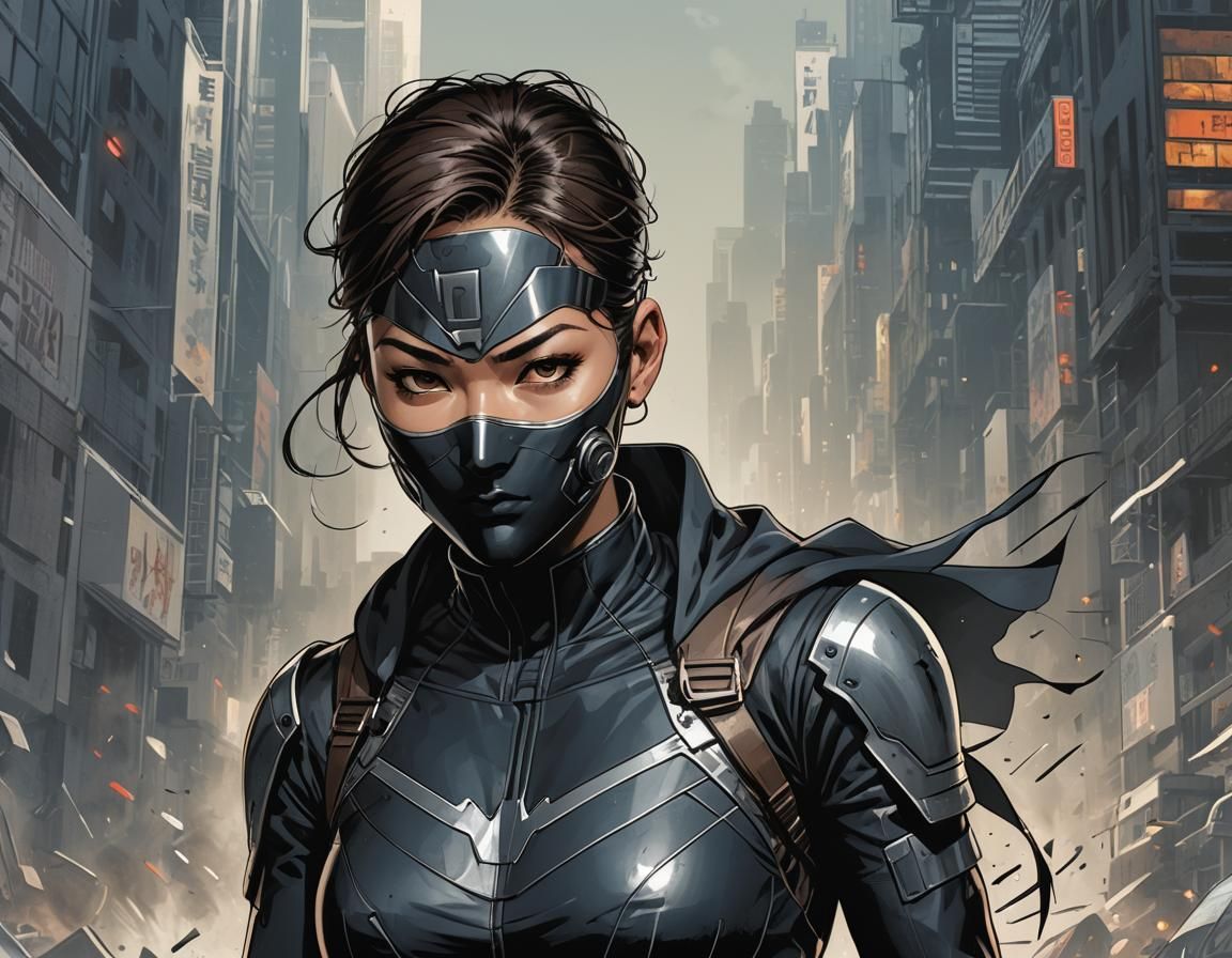 Female Superhero in Mask, Comic Book Art