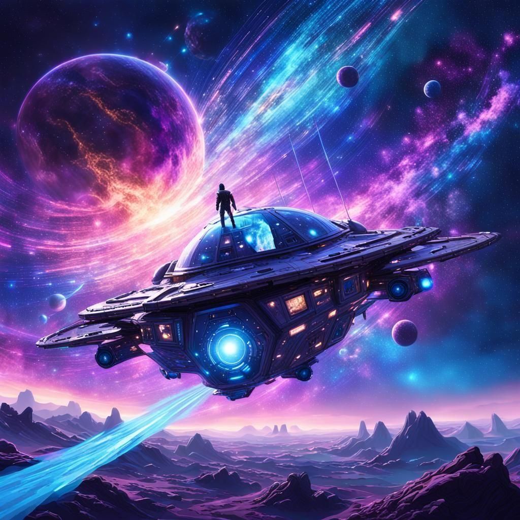 Sparkling Spacecraft Soars Through Starry Exoplanet