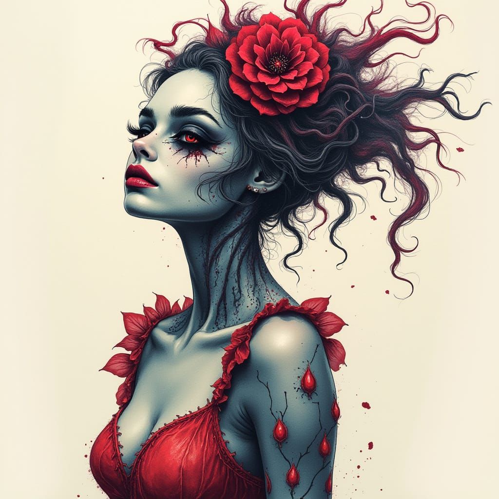 Macabre Eerie Monster Woman Alcohol Ink Art