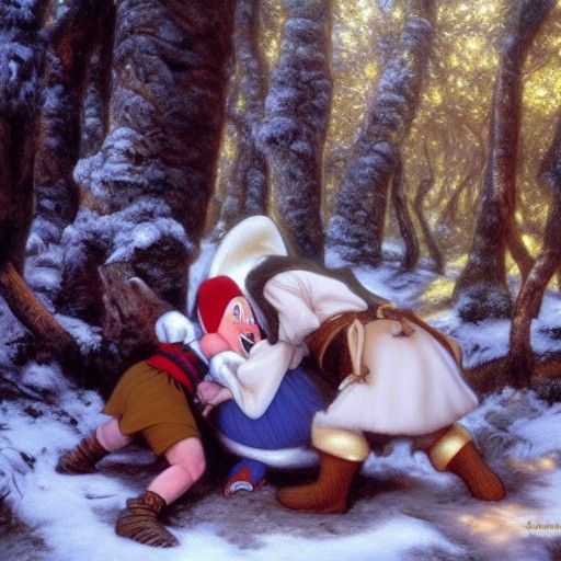 Snow White Spanking Dwarfs: An Oil Painting