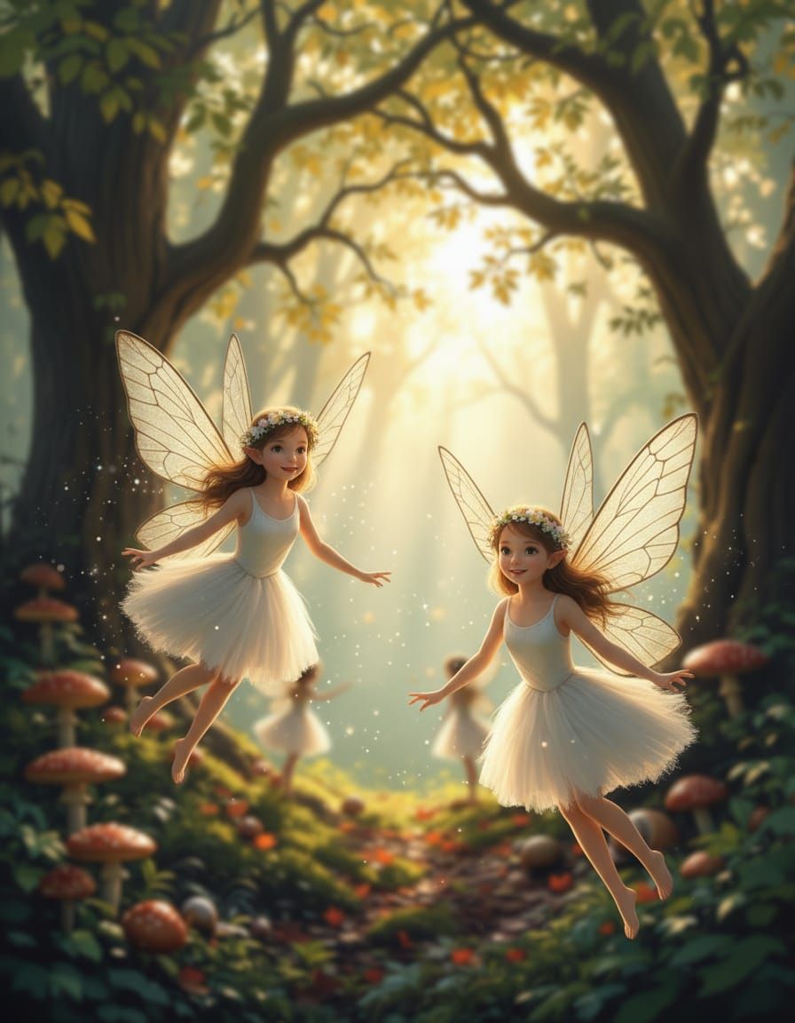 Enchanted Forest with Fairies and Sunbeams