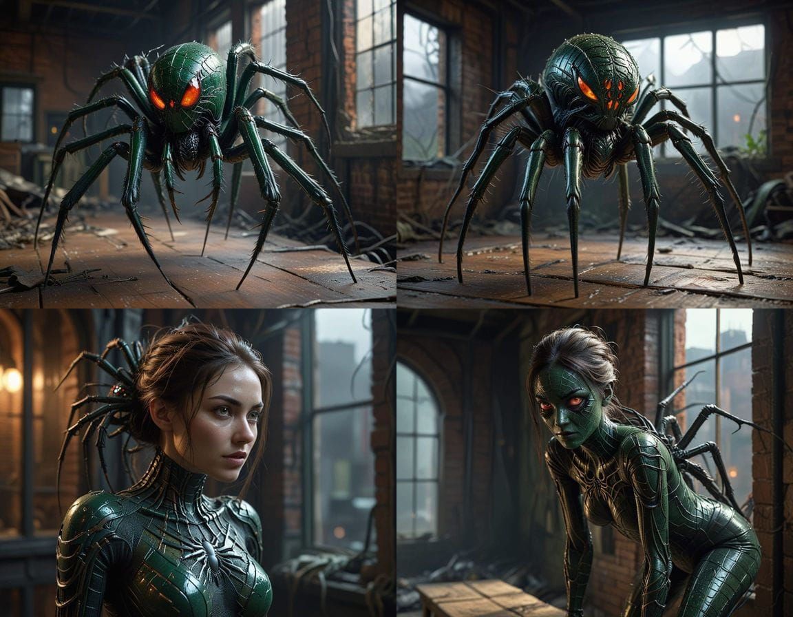 A striking figure dominates the scene, embodying a fusion of...