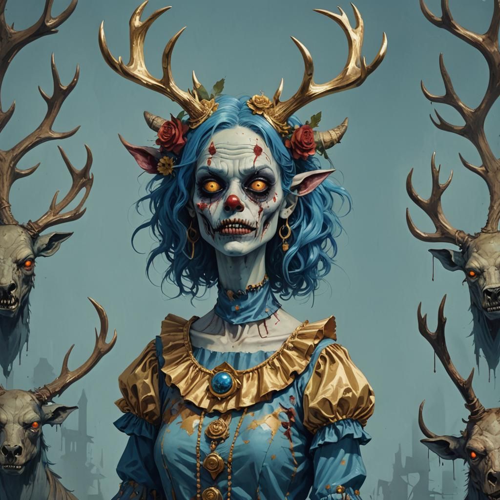 Zombie Girl with Antlers in Urban Setting