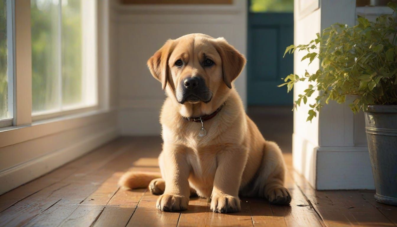 Heartwarming Scene of Boy with Loyal Black Labrador on Sunli...