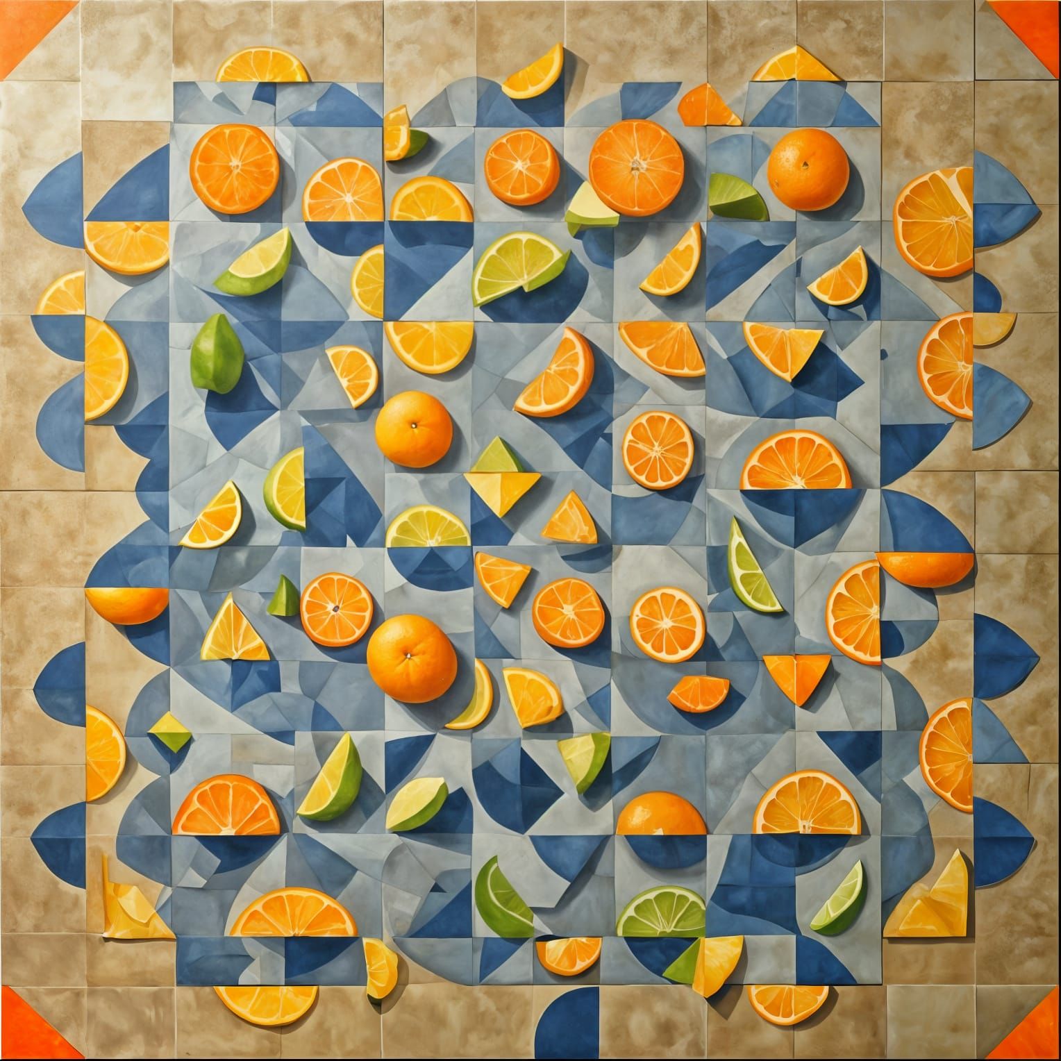 Orange Floating Before Geometric Penrose Tiling