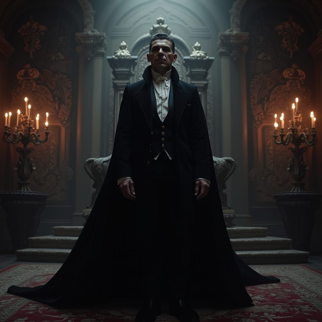 Brooding Vampire Prince in Gothic Throne Room