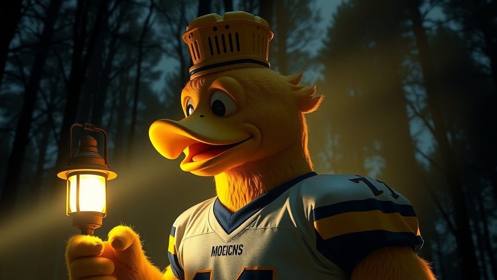 Creepy Football Mascot in Dark Forest