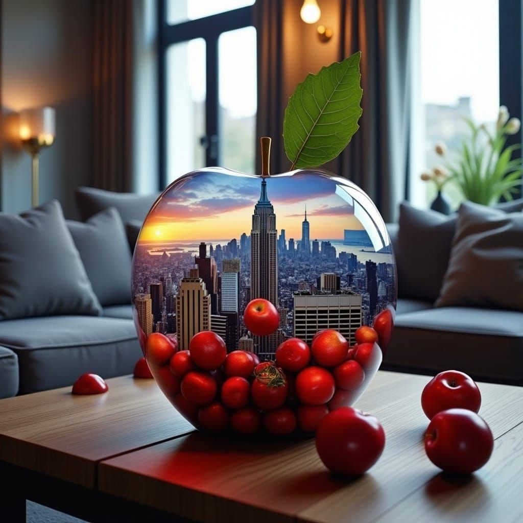 Cityscape Inside Glass Apple: Surreal Photorealistic Art