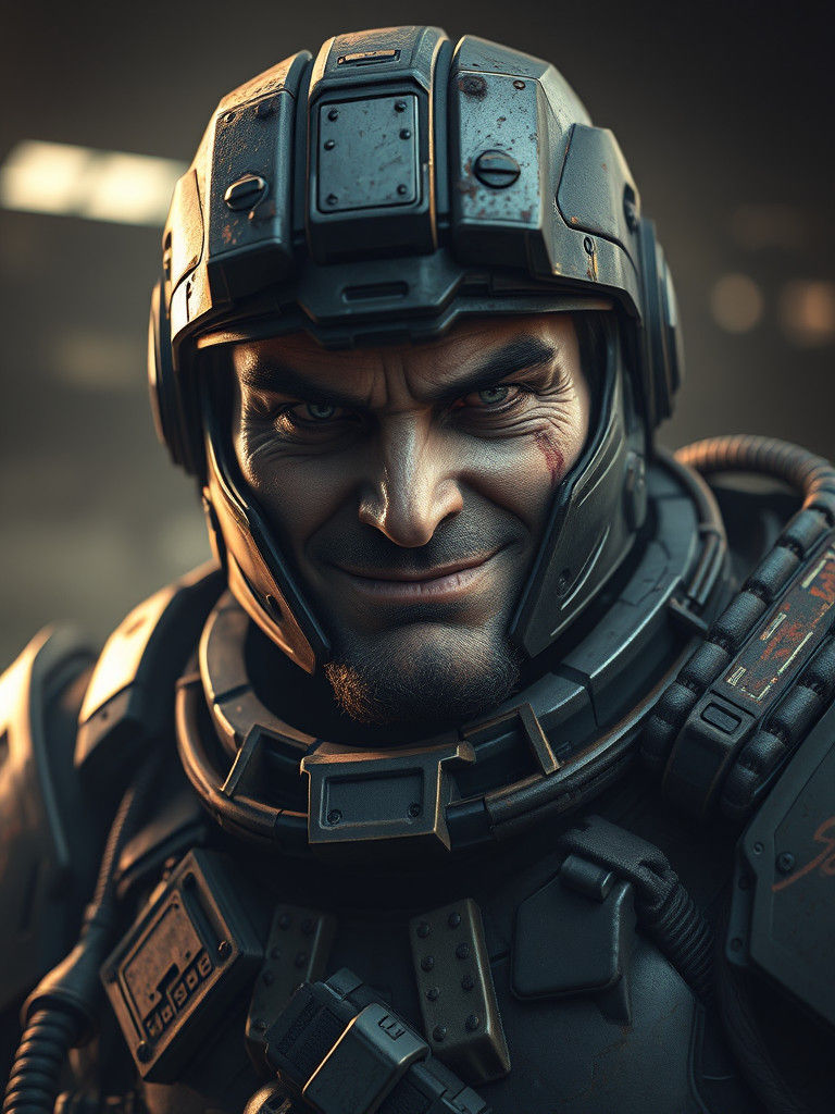 Gritty Sci-Fi Mercenary in Battered Power Armor