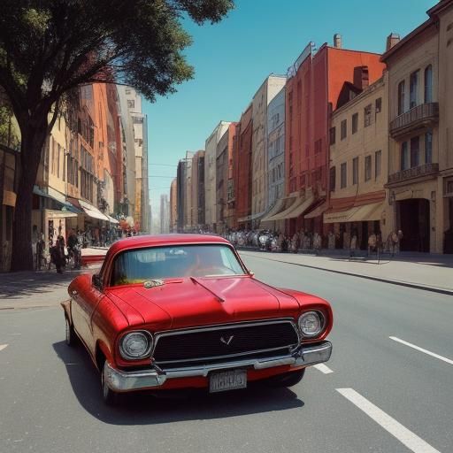 Lowrider Car Art: Vintage Street Scene