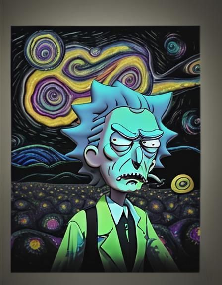 Rick and morty psychedelic starry night Dali Salvador
