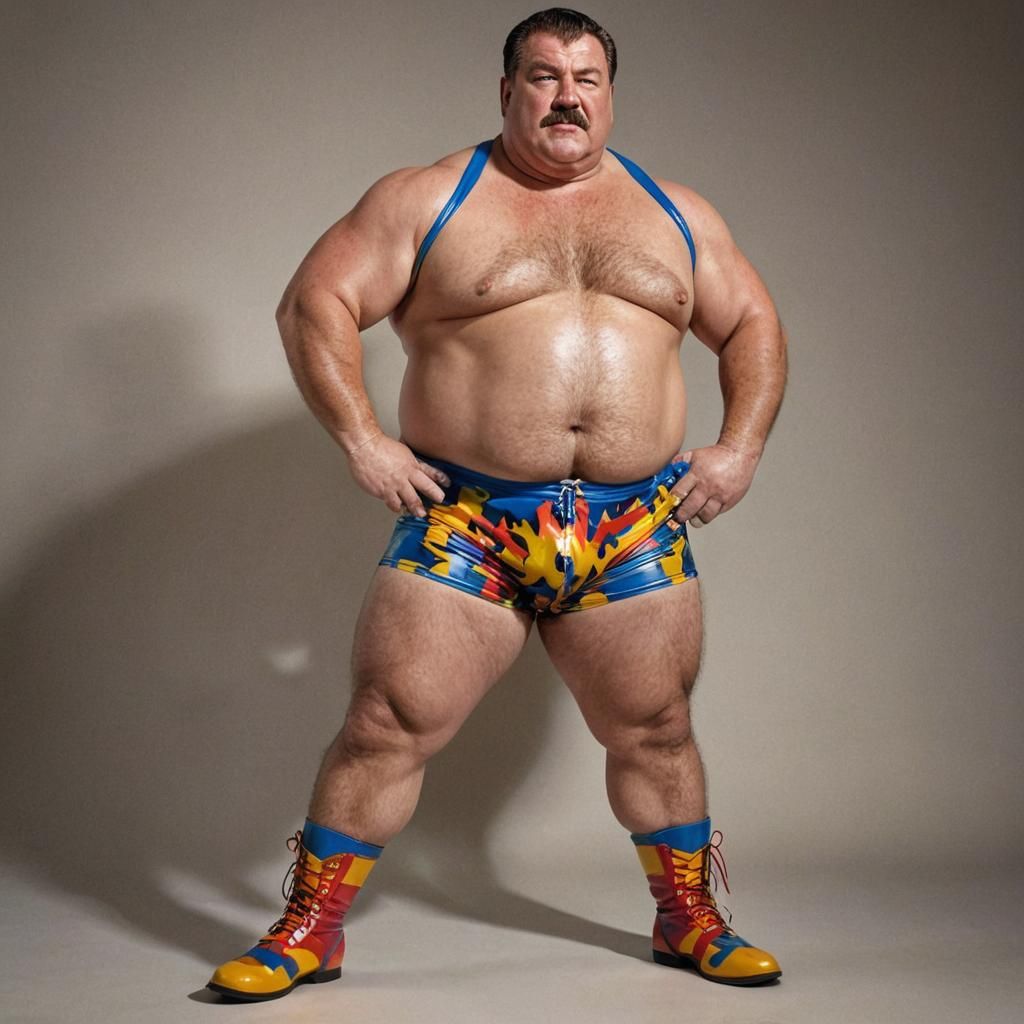 Vivid Digital Art of a Burly Wrestler Posing