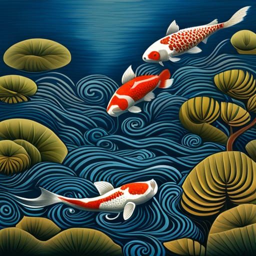 Koi Carp - Folk Art Style
