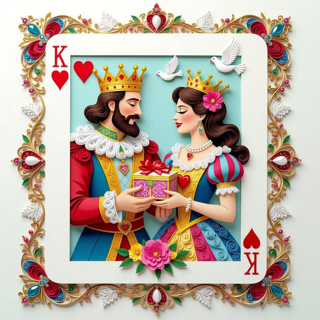 Intricate Quilled King and Queen of Hearts Art