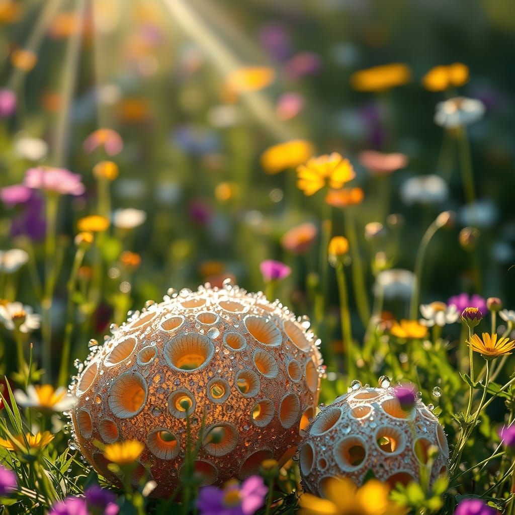 Surreal Fantasy Meadow with Intricately Arranged Trypophobic...