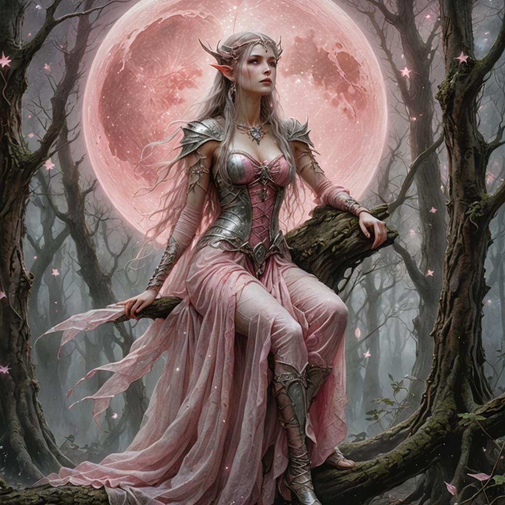 Ethereal Elven Woman in Forest Fantasy Art