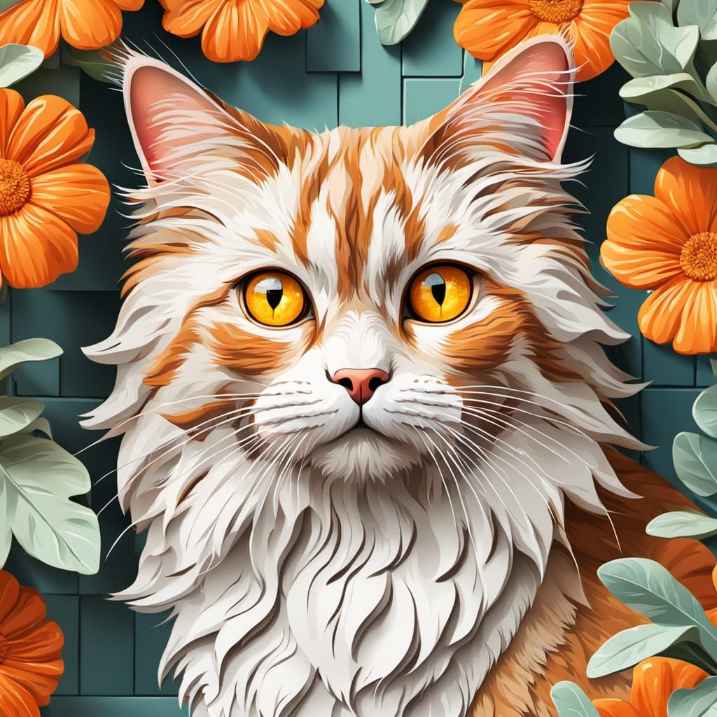 Vibrant Whimsical Cat Portrait in Splash Art Style