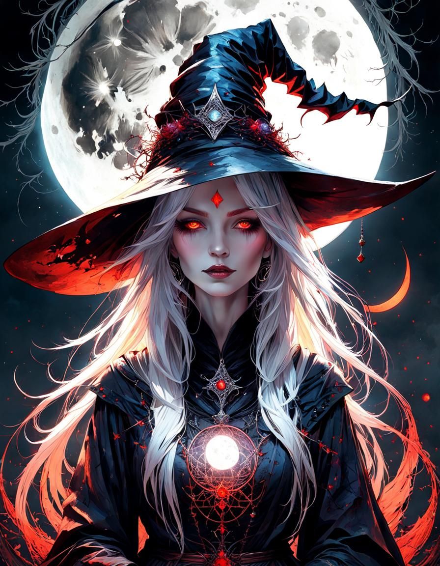 Dark Moon Witch in Shadowy Robes