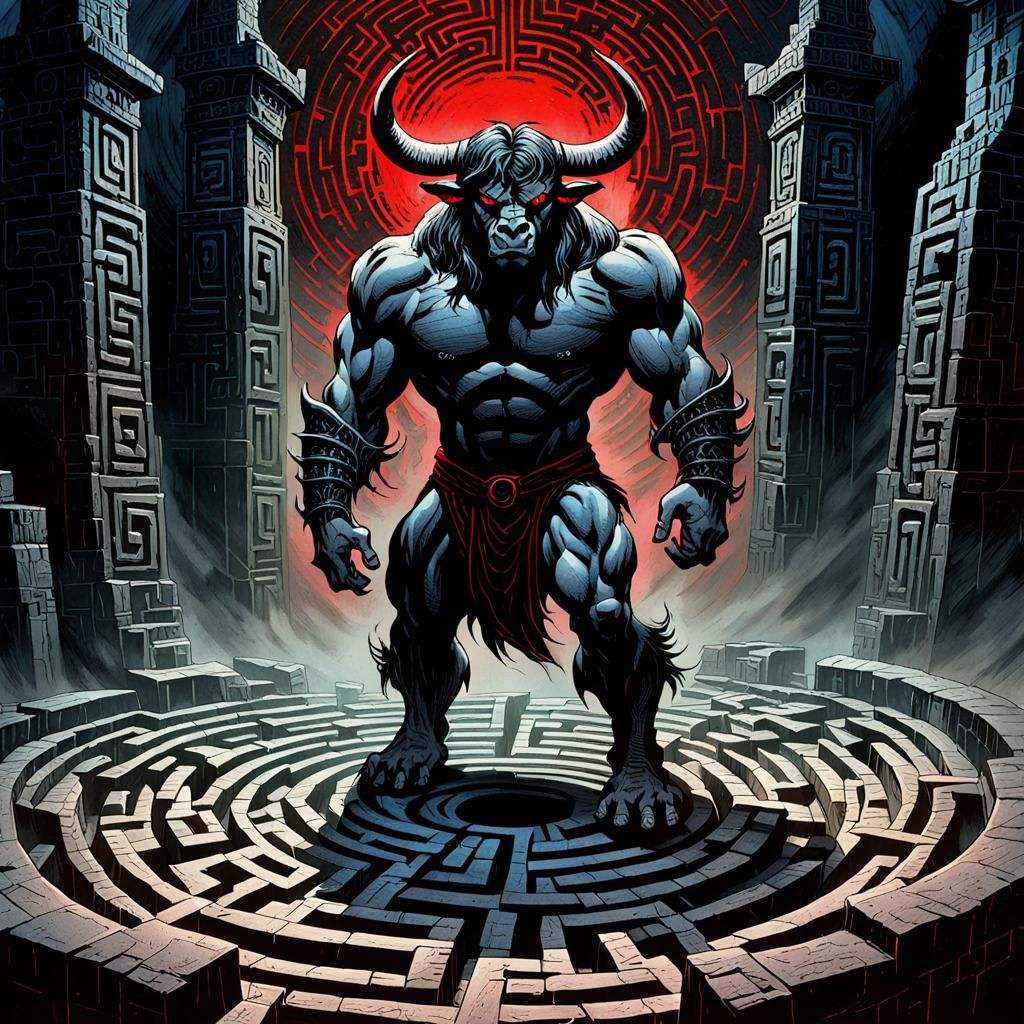 Minotaur in Labyrinth: Dark Fantasy Comic Art