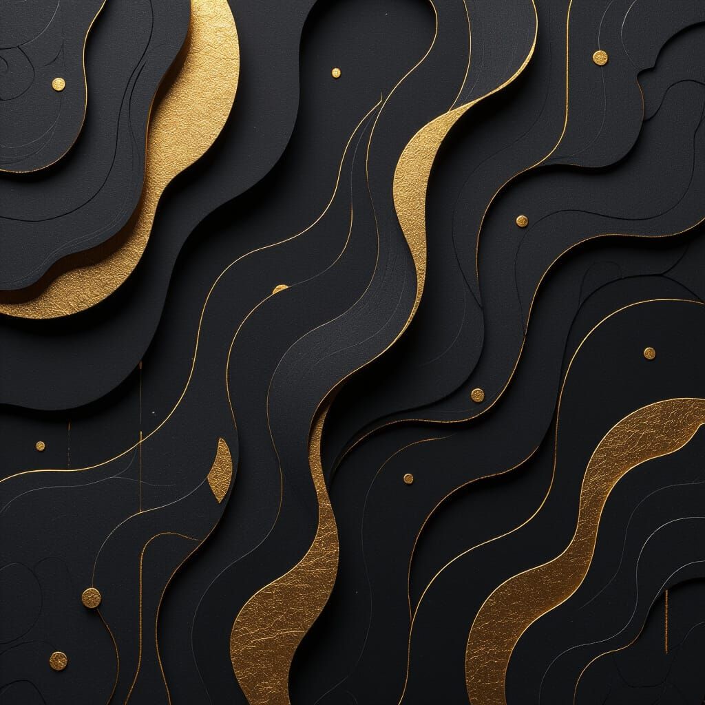 Minimalist Charcoal and Gold Paper Texture Art