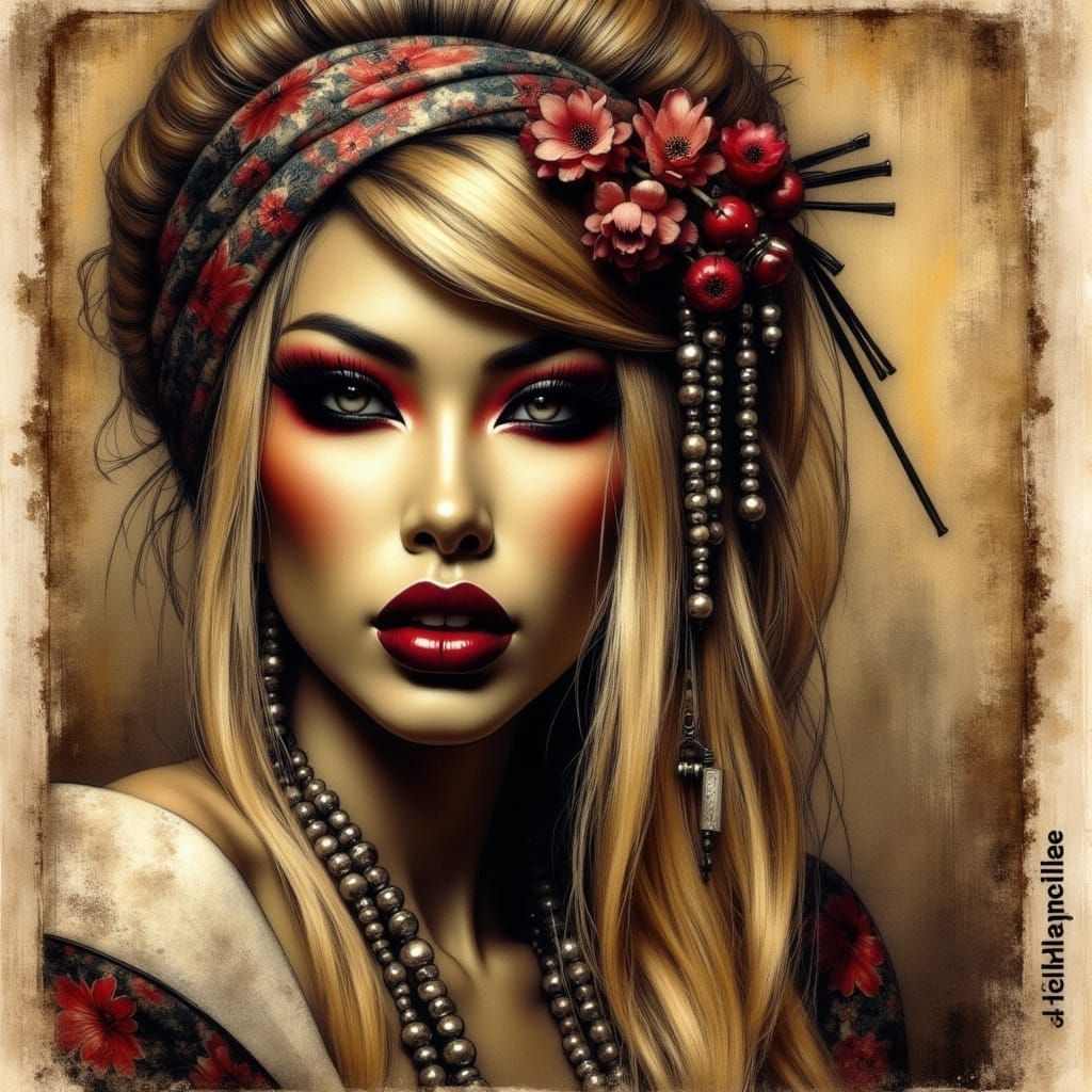 Vivacious Female Outlaw in Sepia Tone, Exquisitely Detailed