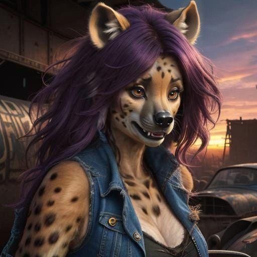 Exotic Furry She-Hyena in Rusty Sunset Junkyard