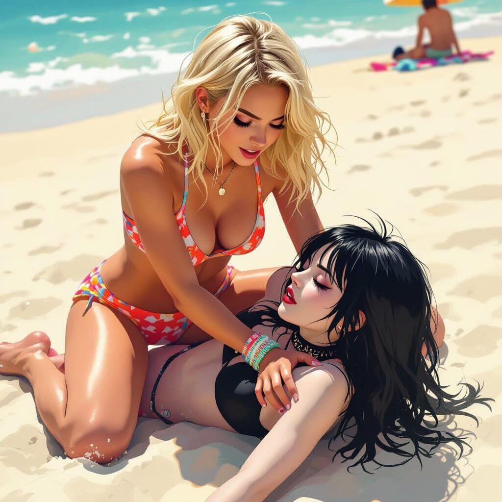 Sorority Girl Wins Beach Wrestling Match, Digital Art