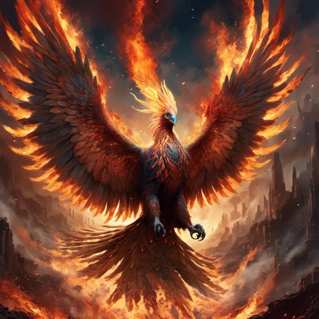 Eternal Phoenix Soaring in Radiant Sky