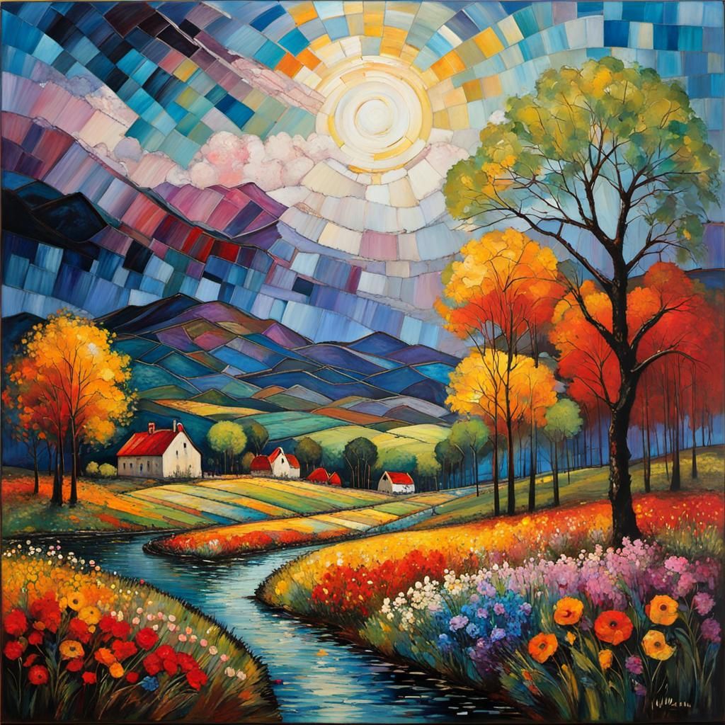 Dynamic Encaustic Landscape with Thunderstorm