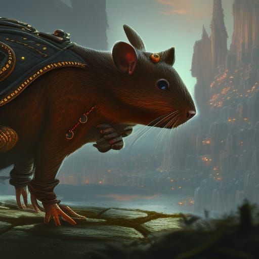 Detailed Rat Matte Painting in Deep Color