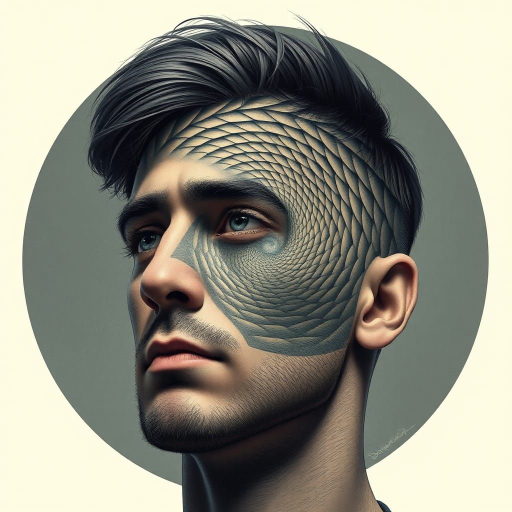 Surreal Spiral Face in Futuristic Digital Art Style
