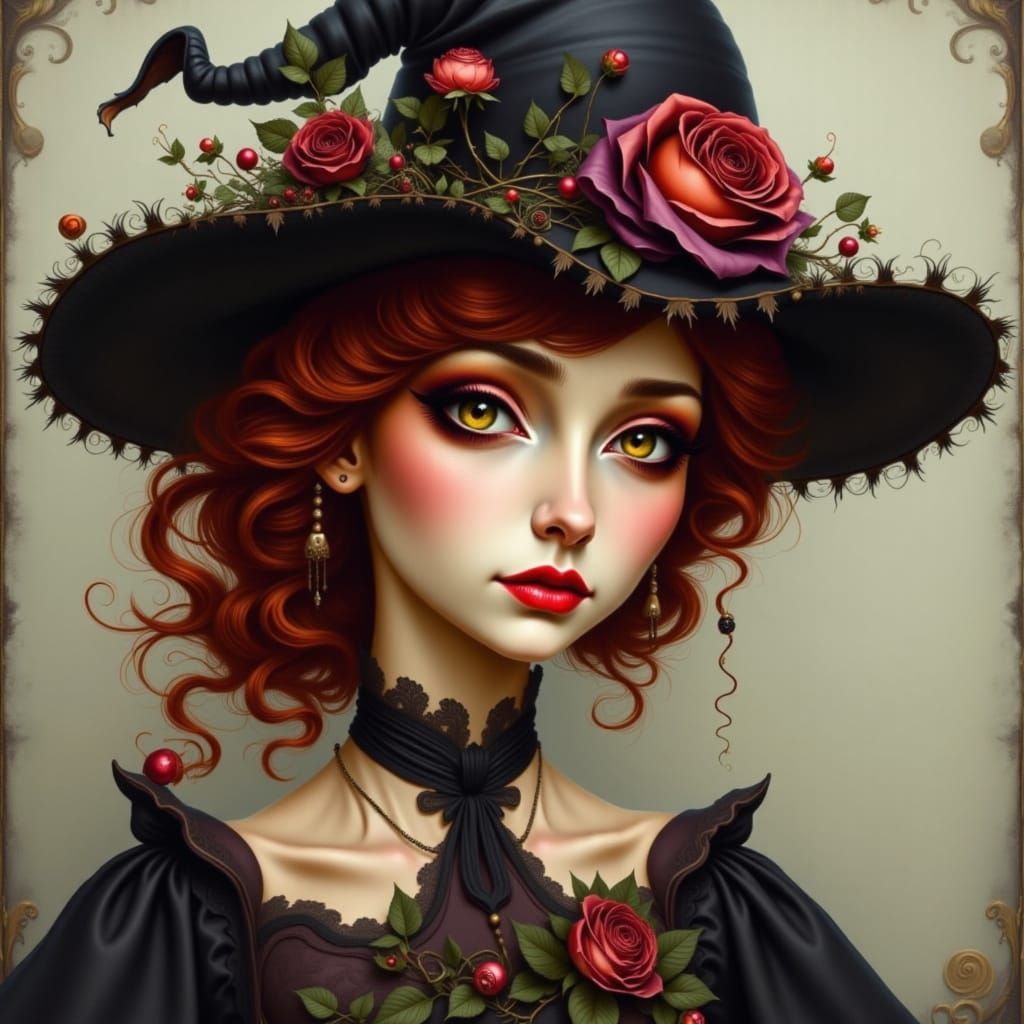 Whimsical Red-Haired Woman Caricature in Flux Style