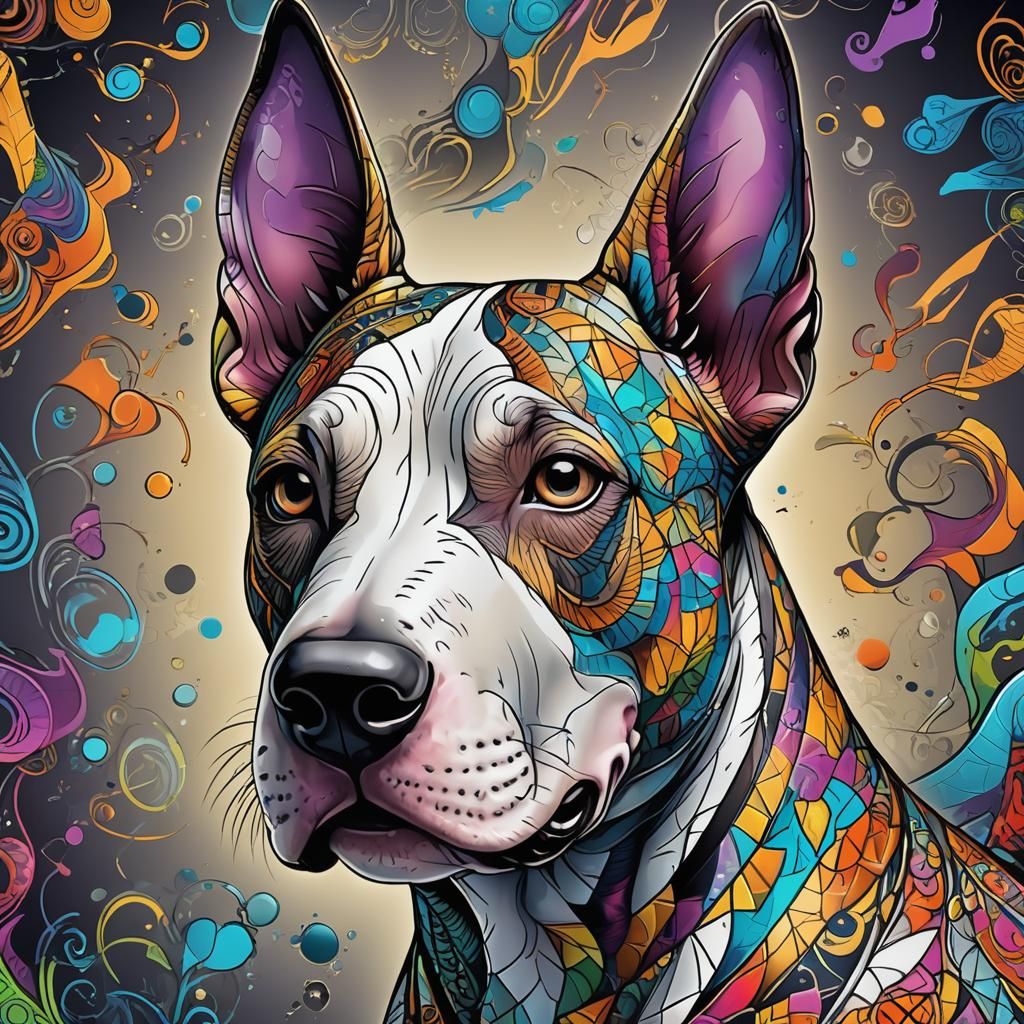Cartoon Bull Terrier Portrait in Graffiti Art Style