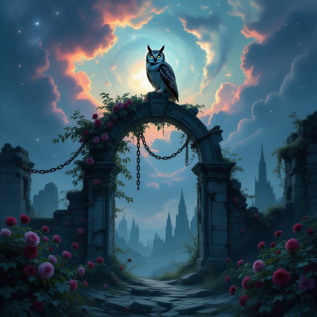 Gothic Ruin Under Nebula Sky, Matte Painting