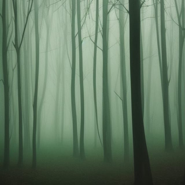 Misty Twilight Forest with Cobwebs in Watercolor Style