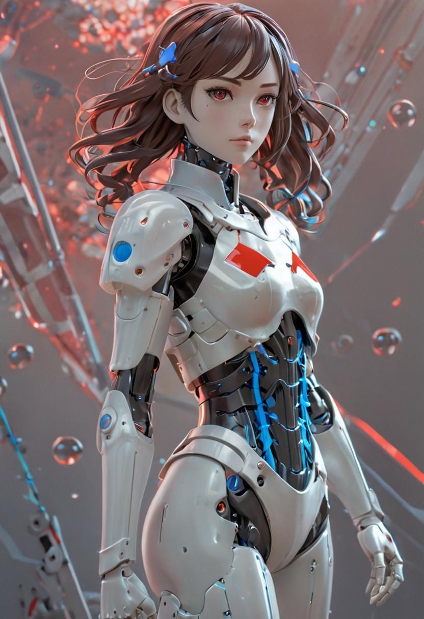 Robotic Anime Girl as Nintendo Switch in Cel-Shaded Style